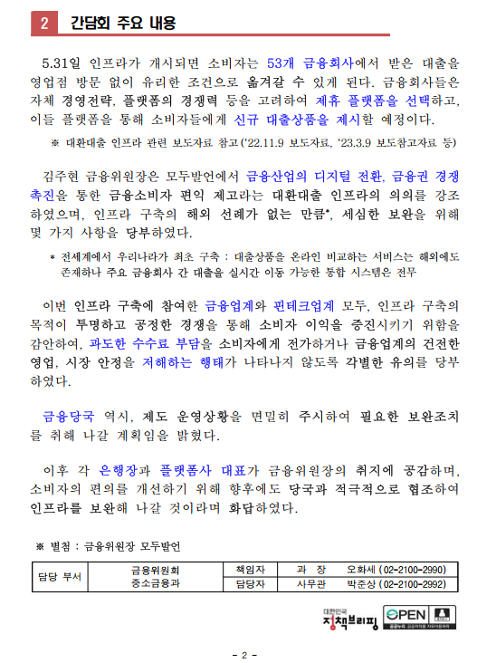 대환대출 인프라 사전점검 간담회 개최