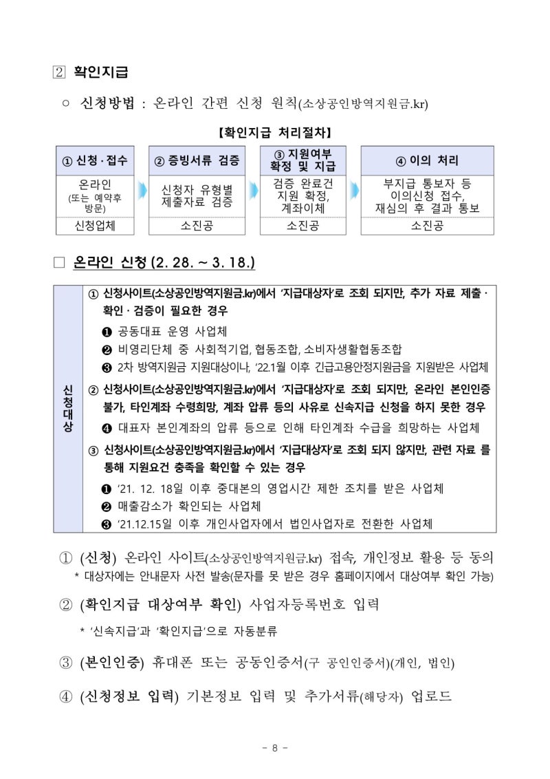 소상공인 방역 지원금 2차